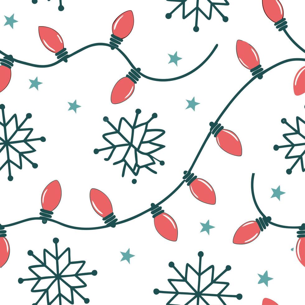 Sparkling Christmas lights and snowflakes seamless tile pattern with radiant winter accents concept as Radiant Christmas lights and sparkling snowflakes create seamless tile patter Cleans vector