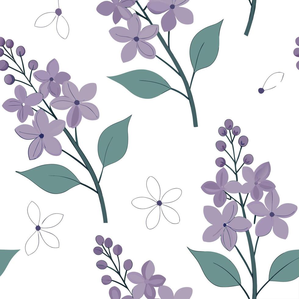 Soft watercolor spring flowers seamless pattern with lilacs and violets for calming spaces concept as Calming lilacs and violets painted in watercolor and arranged seamlessly for s Cleans vector