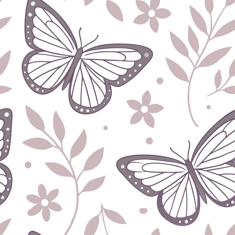 Soft pastel spring seamless pattern with butterflies and floral elements for serene environments concept as Delicate butterflies and pastel floral elements arranged in a seamless p Cleans vector