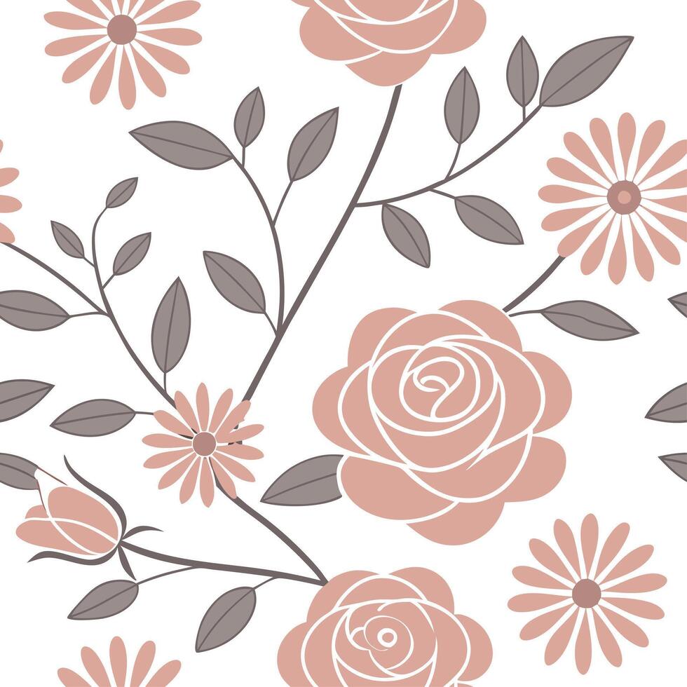 Soft pastel spring flowers seamless pattern with roses and daisies for a delicate home decor concept as Gentle roses and daisies in soft pastel tones seamlessly arranged for elegan Cleans Set 2 vector