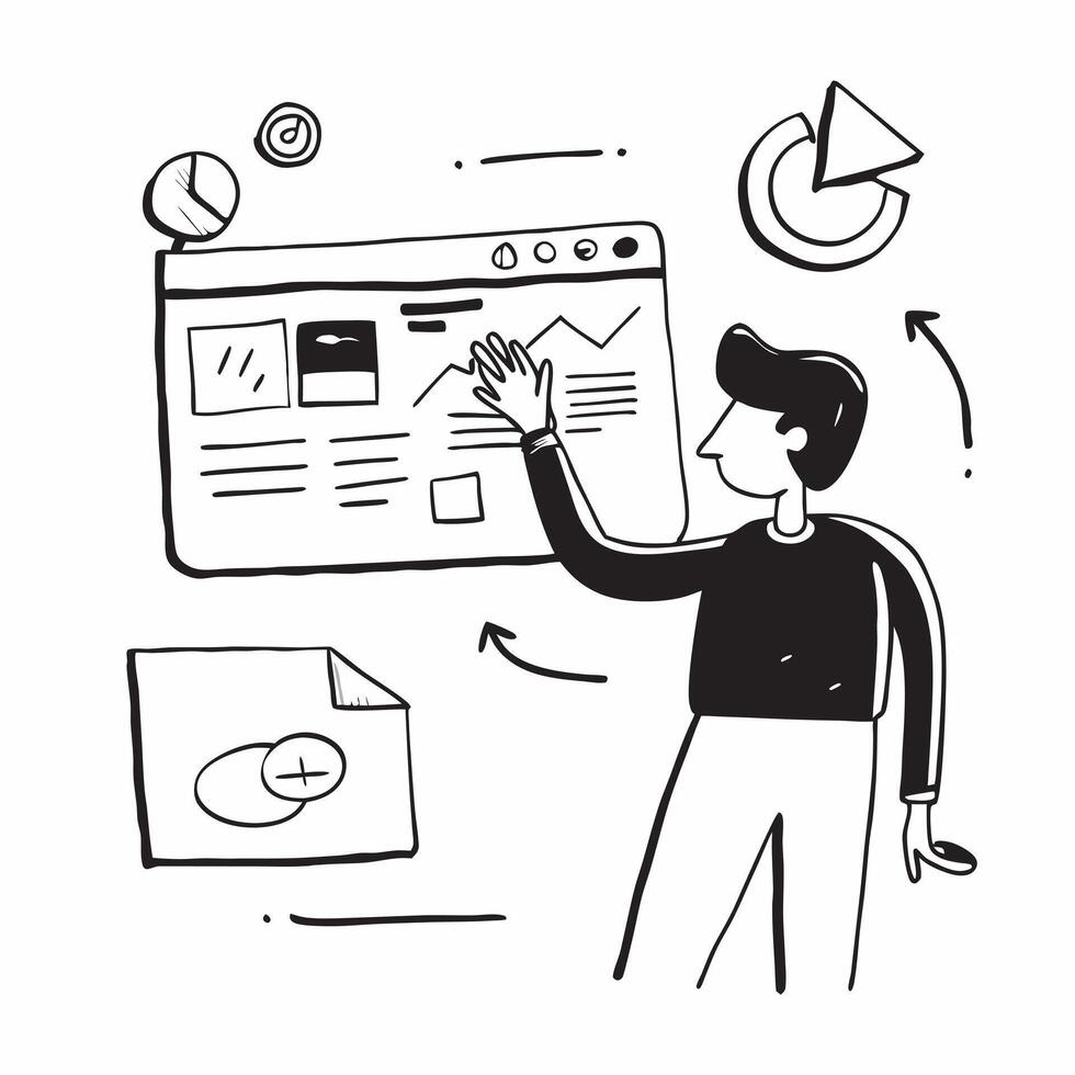 Social media manager tracking ROI of digital marketing campaigns concept as A social media manager in an office tracking the ROI of digital marketing campaigns on a computer highli Cleans vector
