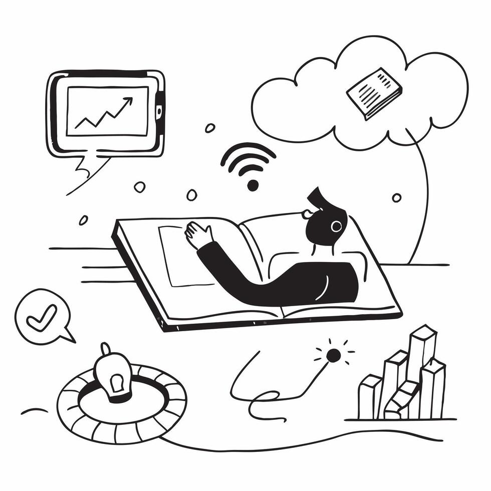 Social media specialist enjoying a relaxing afternoon tea concept as A social media specialist enjoying a relaxing afternoon tea while checking social media trends on a tablet high Cleans vector