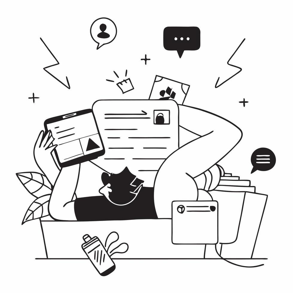 Social media manager relaxing with a book in a cozy nook concept as A social media manager relaxing with a book in a cozy nook while checking social media updates on a smartphone e Cleans vector