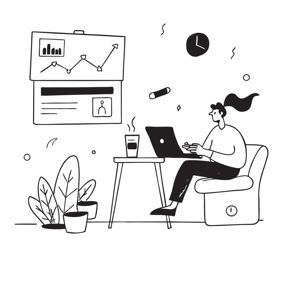 Social media manager enjoying a calm evening by the fireplace concept as A social media manager enjoying a calm evening by the fireplace using a laptop to check social media metric Cleans vector