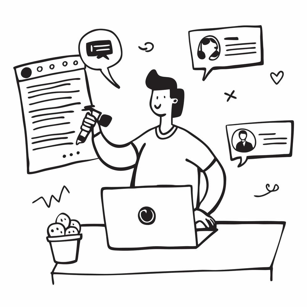 Social media manager conducting a live webinar on digital marketing concept as A social media manager in an office conducting a live webinar on digital marketing using a laptop and Cleans vector