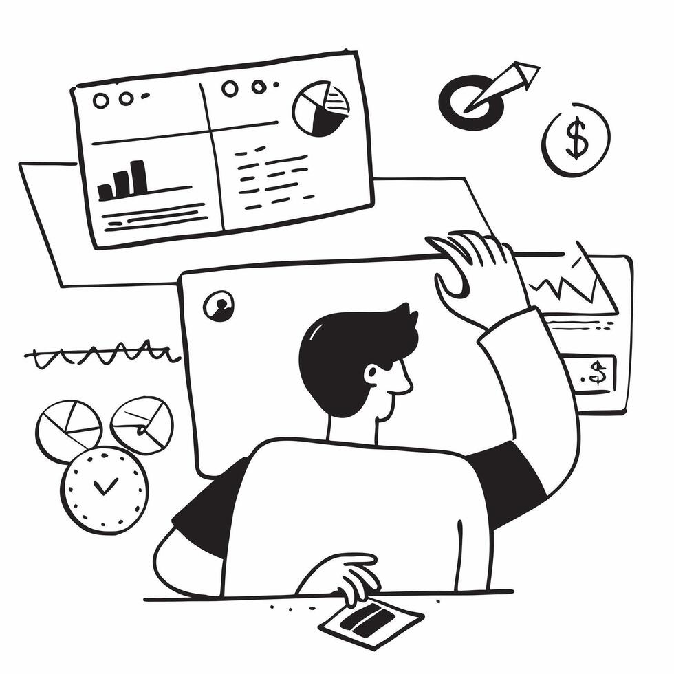 Social media analyst reviewing campaign performance metrics concept as A social media analyst in an office reviewing campaign performance metrics on a laptop highlighting data anal Cleans vector
