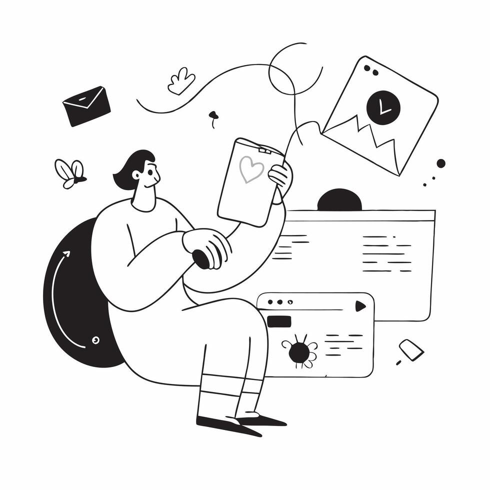 Social media consultant enjoying a relaxing afternoon with tea and a tablet concept as A social media consultant enjoying a relaxing afternoon with tea and a tablet checking social Cleans vector