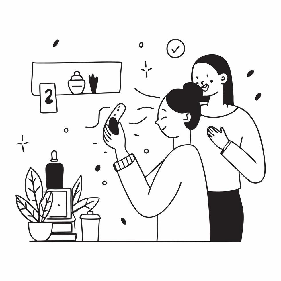 Skincare Consultant with Moisturizer and Client in Spa concept as Mid shot of a skincare consultant applying moisturizer to a clients face in a spa The background features soothin Cleans vector