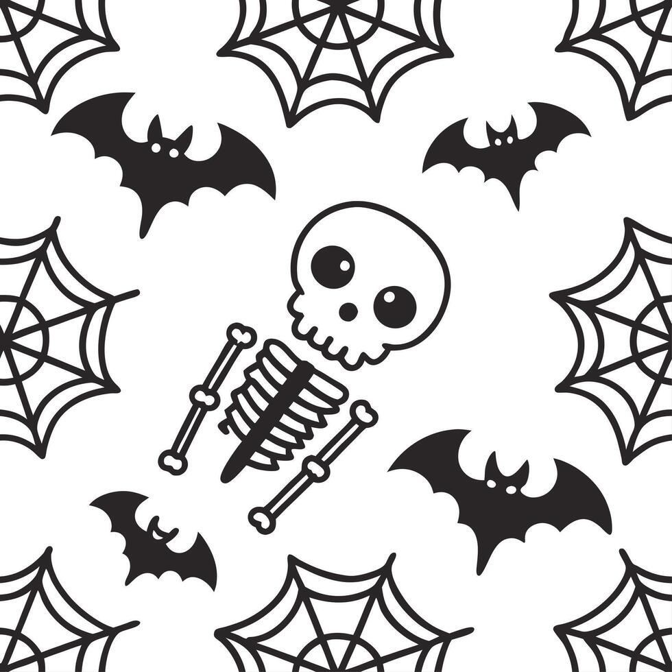 Skeletons and bats seamless tile pattern with spooky elements and dark tones for eerie Halloween decor concept as Spooky skeletons and bats arranged seamlessly with dark tones for Cleans vector