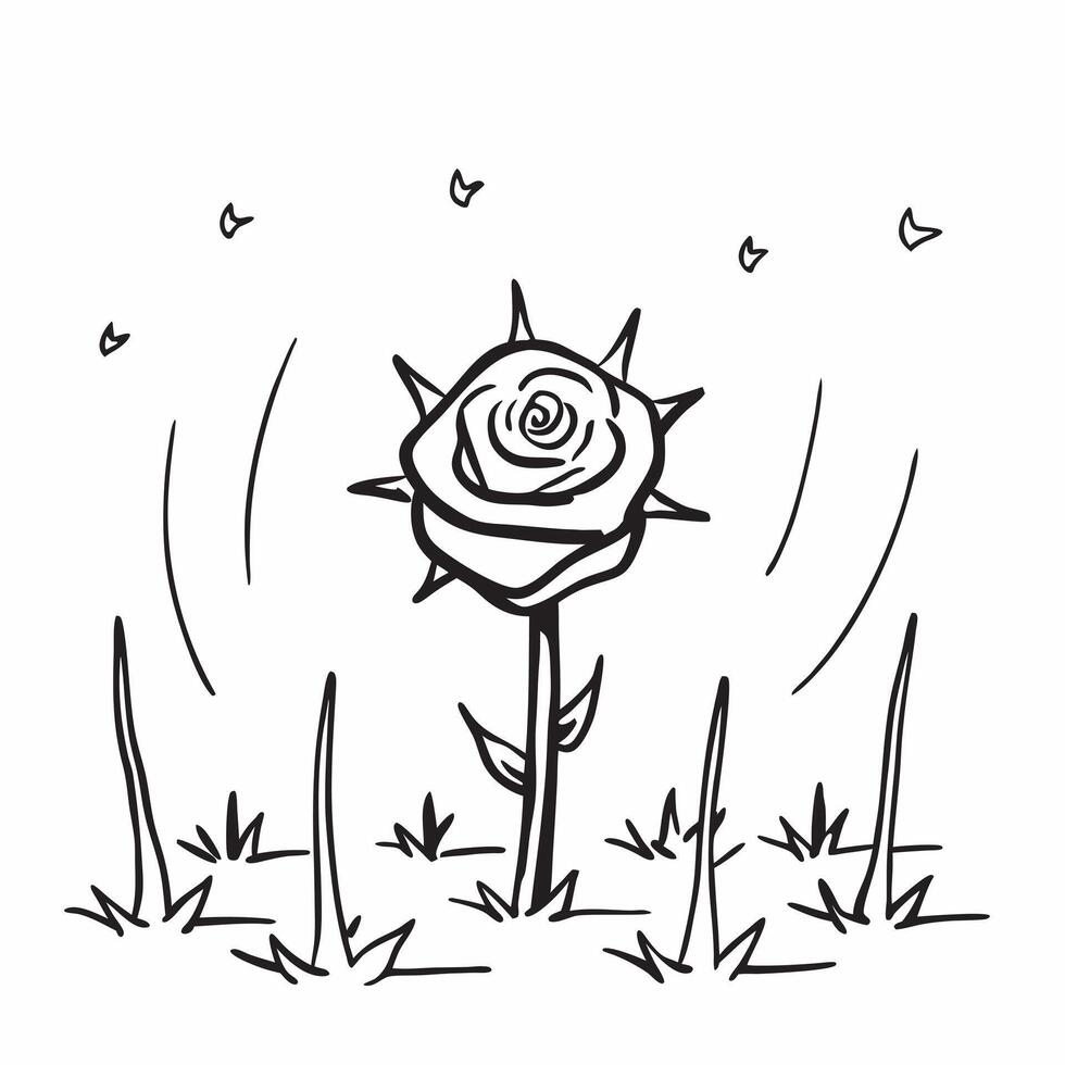 Single Rose Among Thorns concept as A single vibrant rose stands out among numerous thorns in a whimsical background offering ample space for text or graphics symbolizing uniquenes Cleans vector