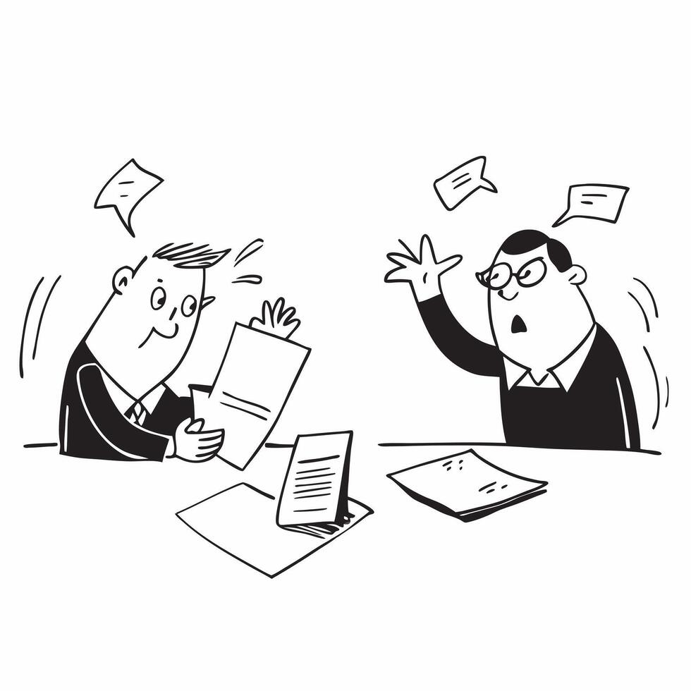 Senior executive looking at a failed merger document appearing devastated concept as A senior executive in a suit looking at a failed merger document on his desk appearing devastat Cleans Set 2 vector