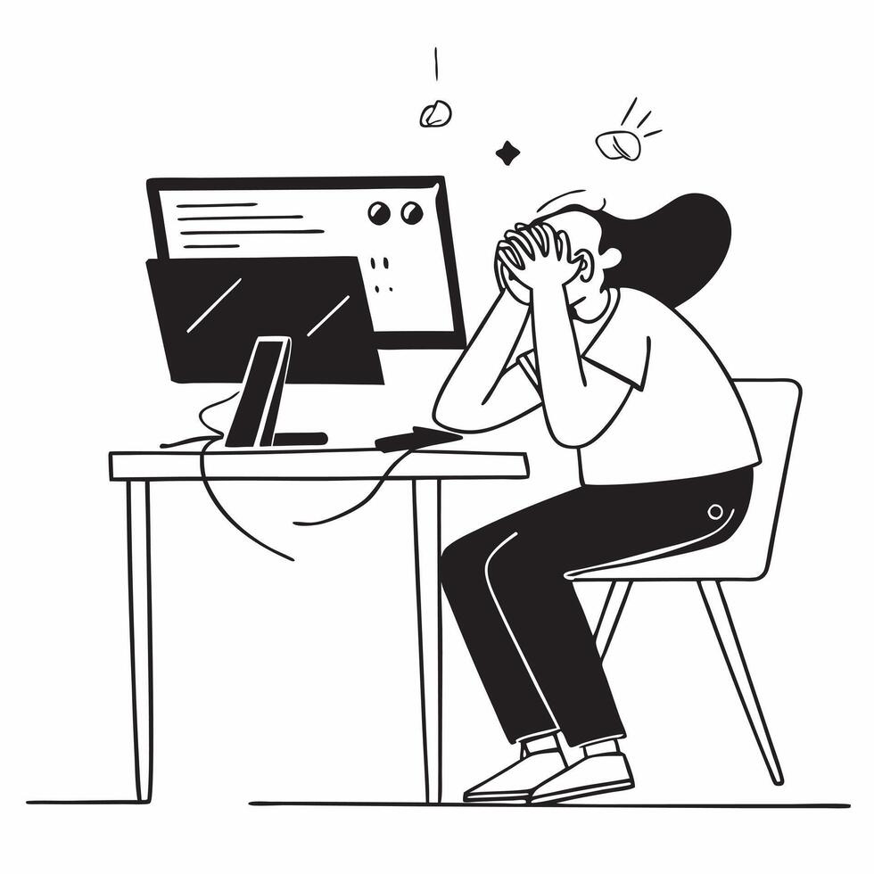 Senior executive looking at a failed tech acquisition appearing devastated concept as A senior executive in a suit looking at a failed tech acquisition report on his desk appearing Cleans vector
