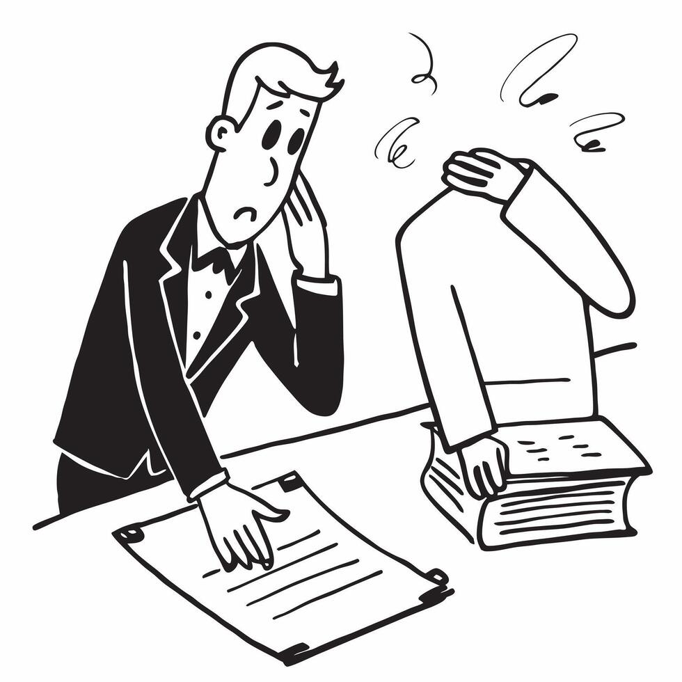 Senior executive looking at a failed merger document appearing devastated concept as A senior executive in a suit looking at a failed merger document on his desk appearing devastat Cleans vector
