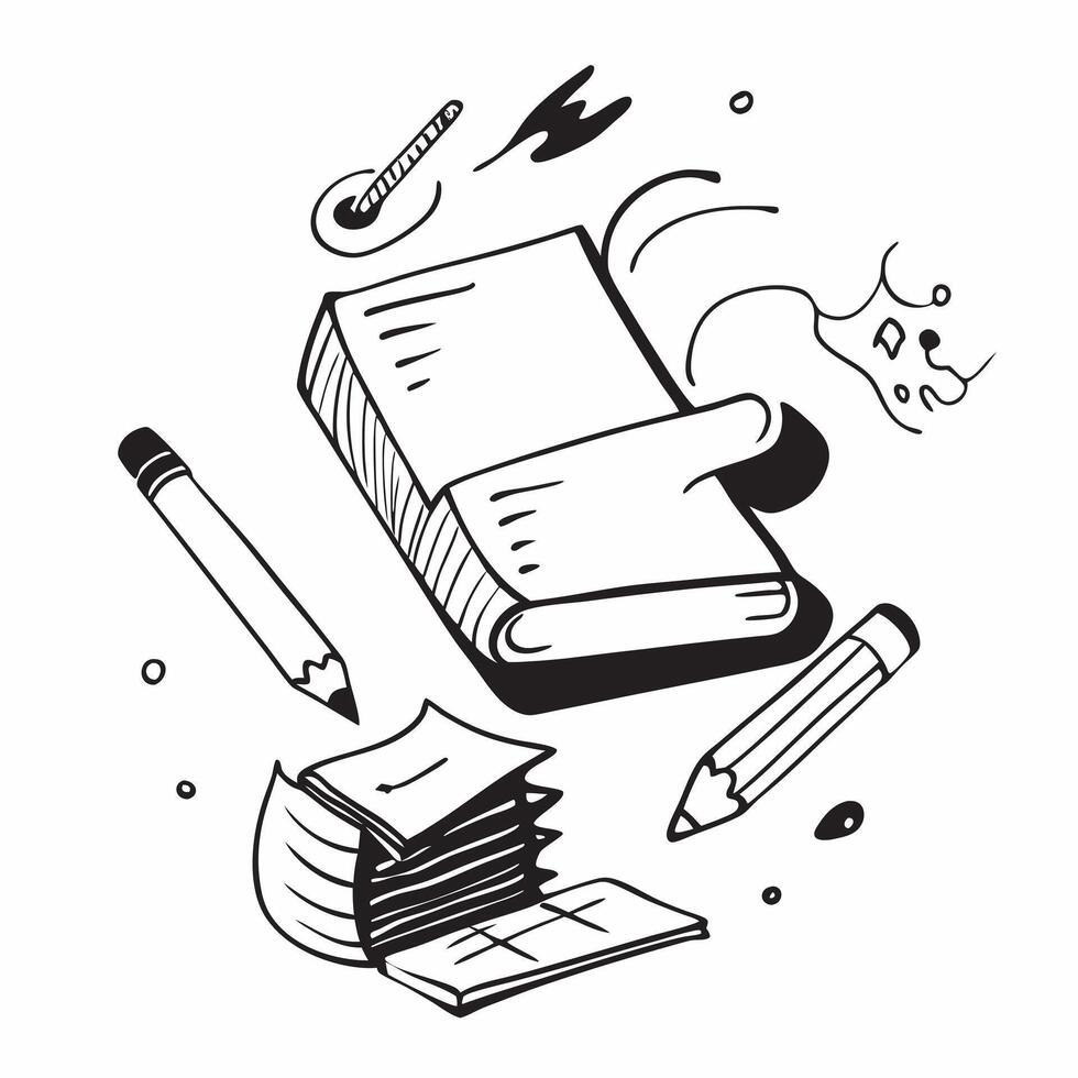 School Supplies with Notebook and Crayons concept as A set of school supplies a notebook and crayons set against a whimsical background offering ample space for text or graphics sy Cleans vector