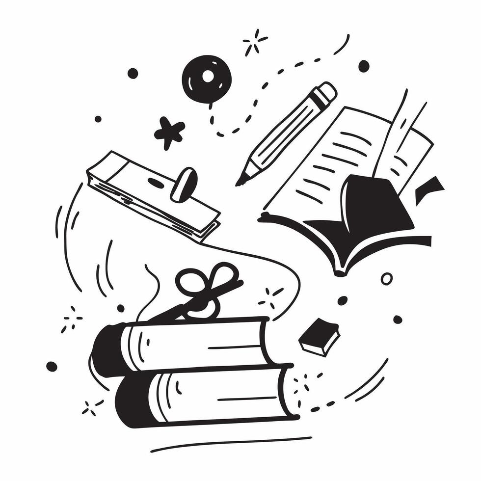 School Supplies with Books and Binoculars concept as A set of school supplies books and binoculars set against a whimsical background offering ample space for text or graphics symb Cleans vector