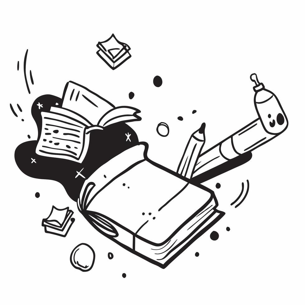 School Supplies with Books and Clock concept as A set of school supplies books and a clock set against a whimsical background offering ample space for text or graphics symbolizing Cleans vector