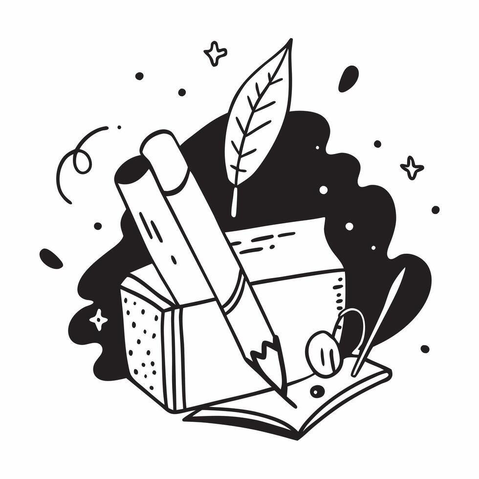 School Supplies with Books and Leaf concept as A set of school supplies books and a leaf set against a dreamy background offering ample space for text or graphics symbolizing the c Cleans vector