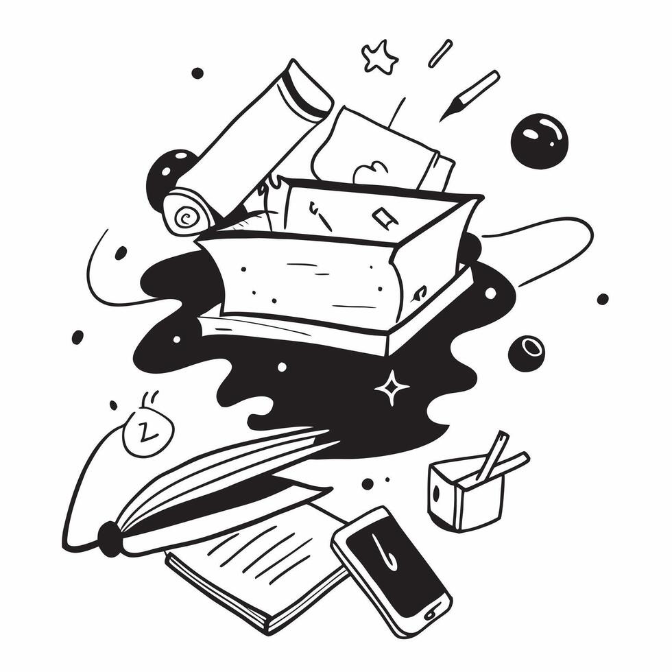 School Supplies with Books and Computer concept as A set of school supplies books and a computer set against a whimsical background offering ample space for text or graphics symbol Cleans vector