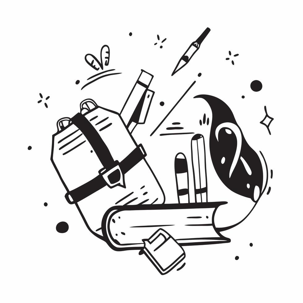 School Supplies with Backpack and Pencil concept as A set of school supplies a backpack and a pencil set against a whimsical background offering ample space for text or graphics sy Cleans vector