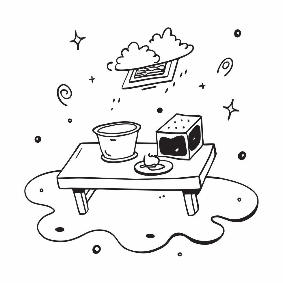 School Cafeteria and Lunch Tray concept as A whimsical school cafeteria with a lunch tray set against a dreamy background offering ample space for text or graphics symbolizing the Cleans vector