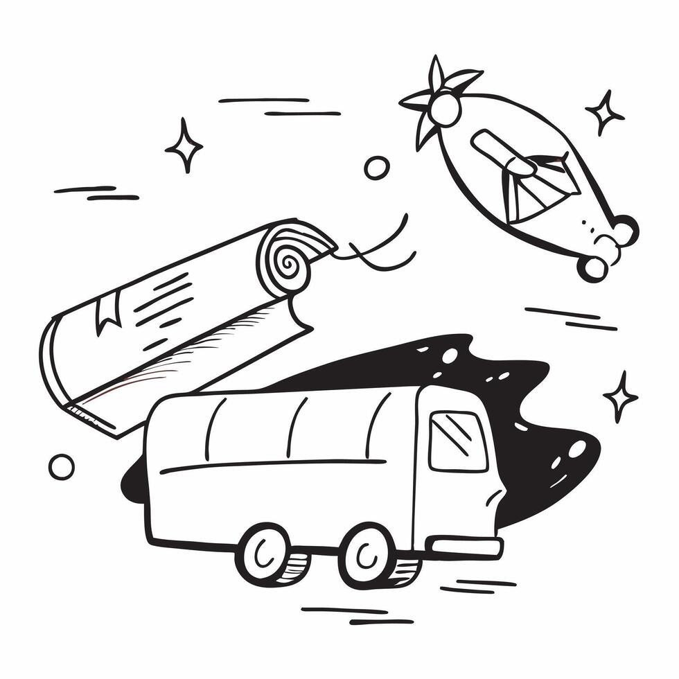 School Bus with Graduation Cap and Diploma concept as A school bus with a graduation cap and a diploma set against a dreamy background offering ample space for text or graphics sym Cleans Set 2 vector