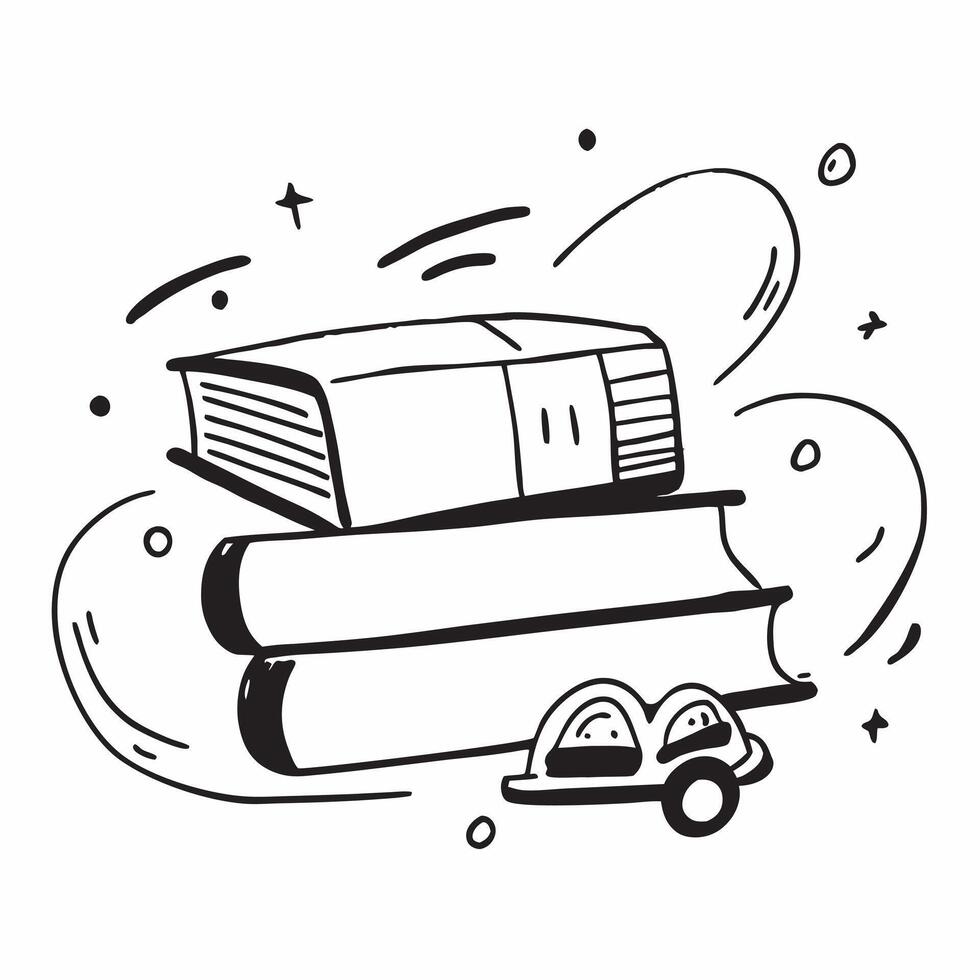 School Bus with Books and Leaf concept as A school bus with a stack of books and a leaf set against a dreamy background offering ample space for text or graphics symbolizing the co Cleans vector