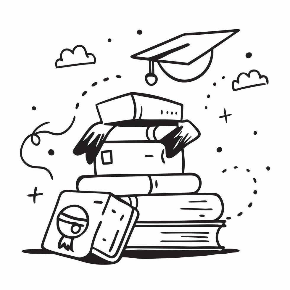 School Bus with Books and Graduation Gown concept as A school bus with a stack of books and a graduation gown set against a dreamy background offering ample space for text or graph Cleans vector