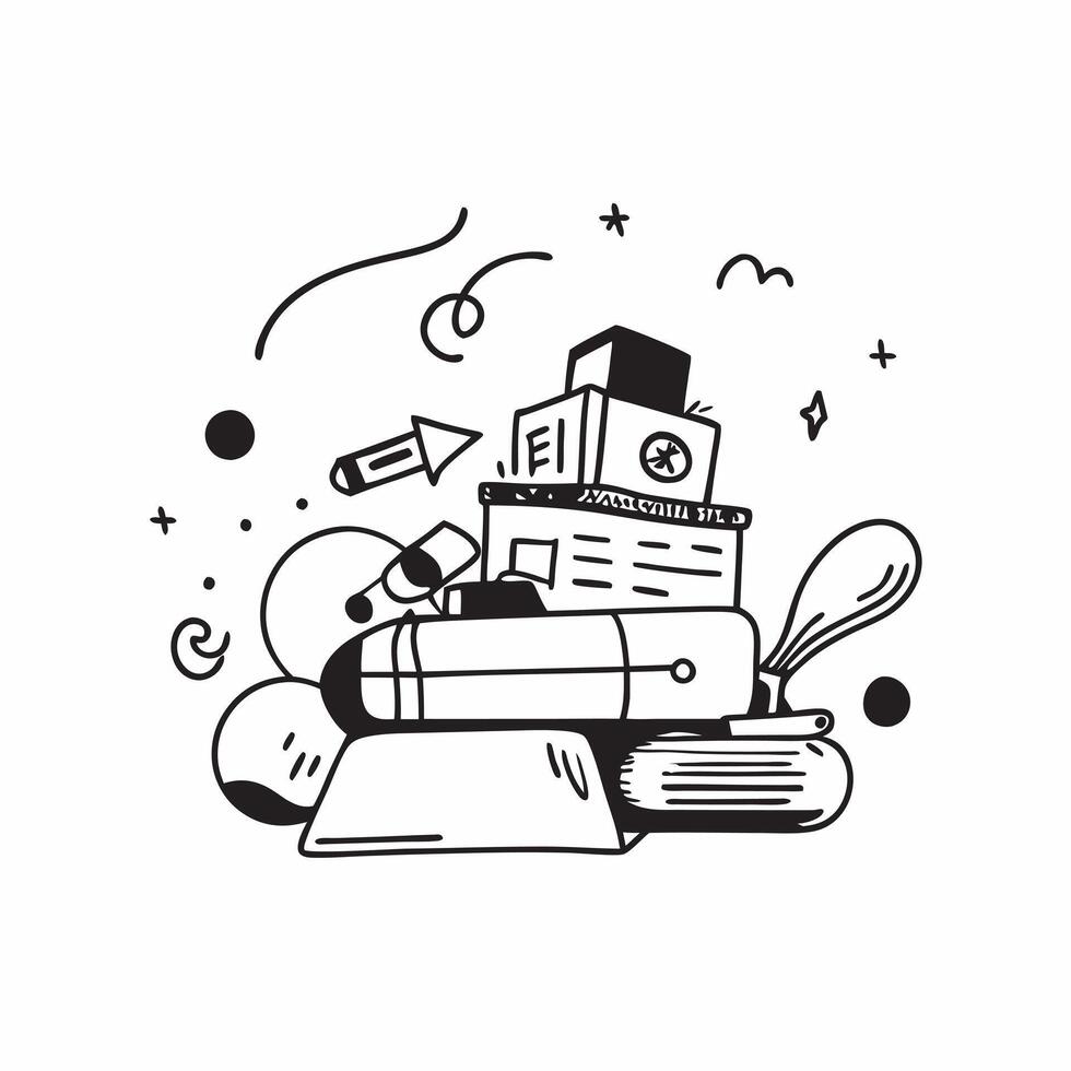 School Bus with Books and Musical Instruments concept as A school bus with a stack of books and musical instruments set against a dreamy background offering ample space for text or Cleans vector