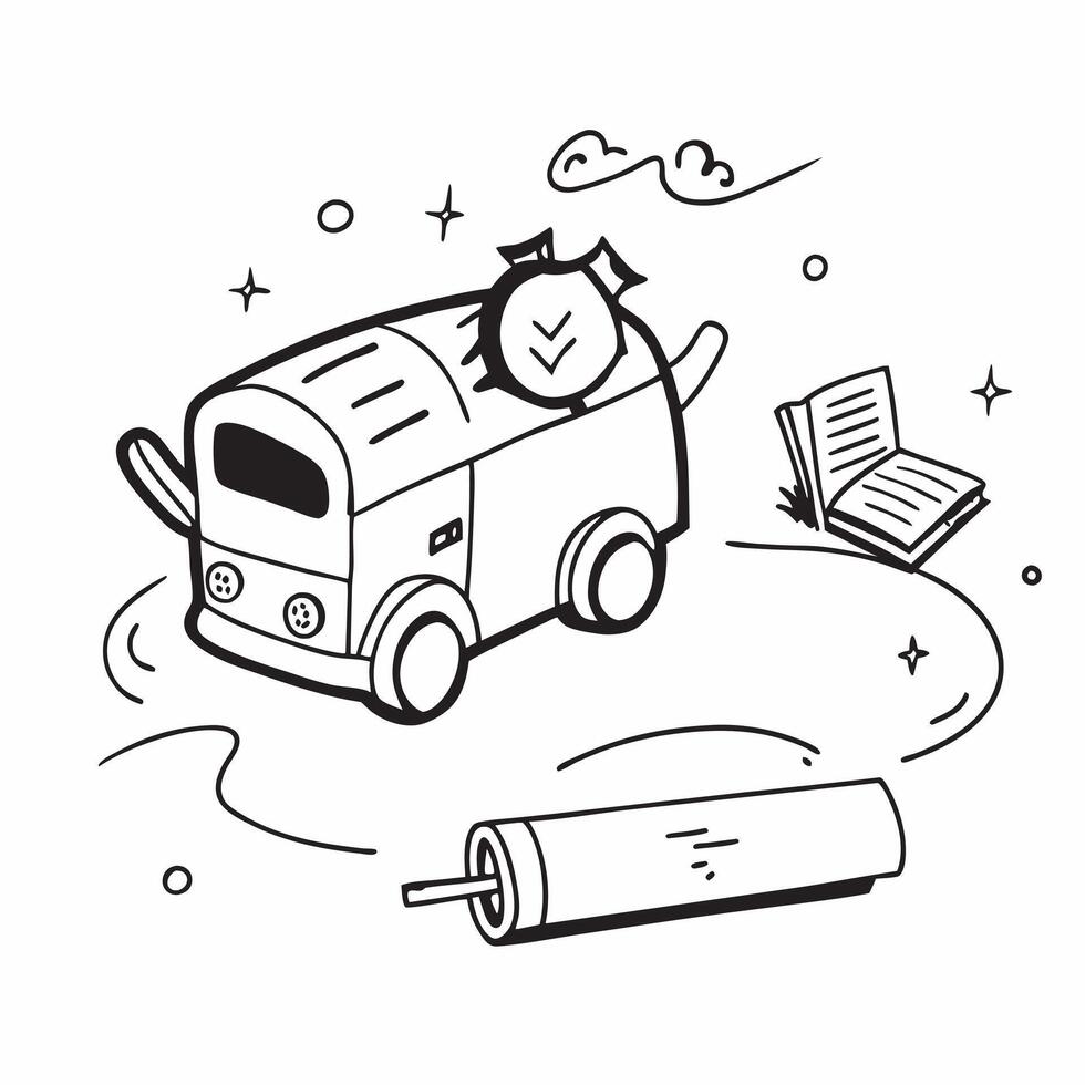 School Bus with Backpack and Diploma concept as A school bus with a backpack and a diploma set against a dreamy background offering ample space for text or graphics symbolizing the Cleans Set 2 vector