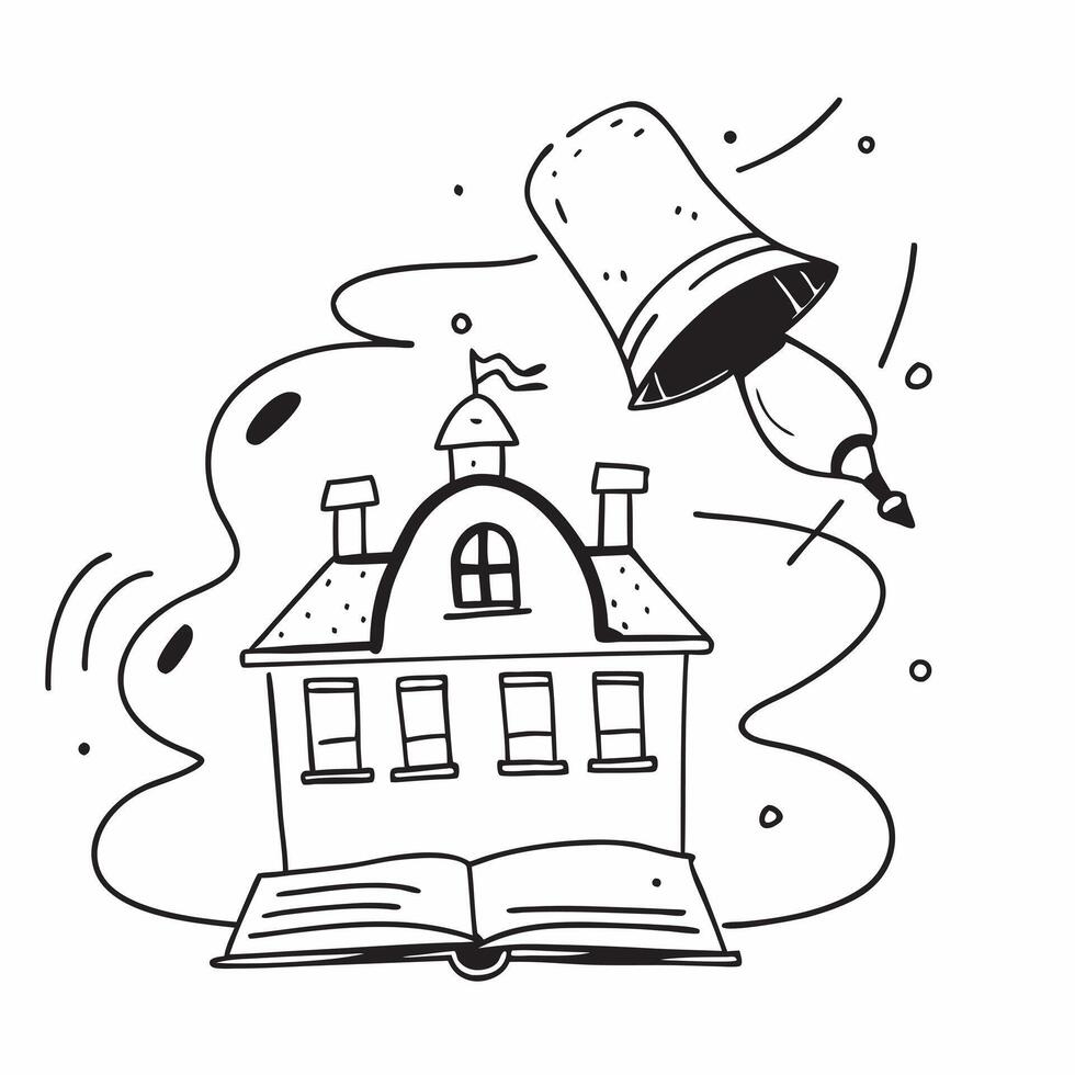 School Building and Bell concept as A whimsical school building with a bell set against a dreamy background offering ample space for text or graphics symbolizing the traditional as Cleans vector