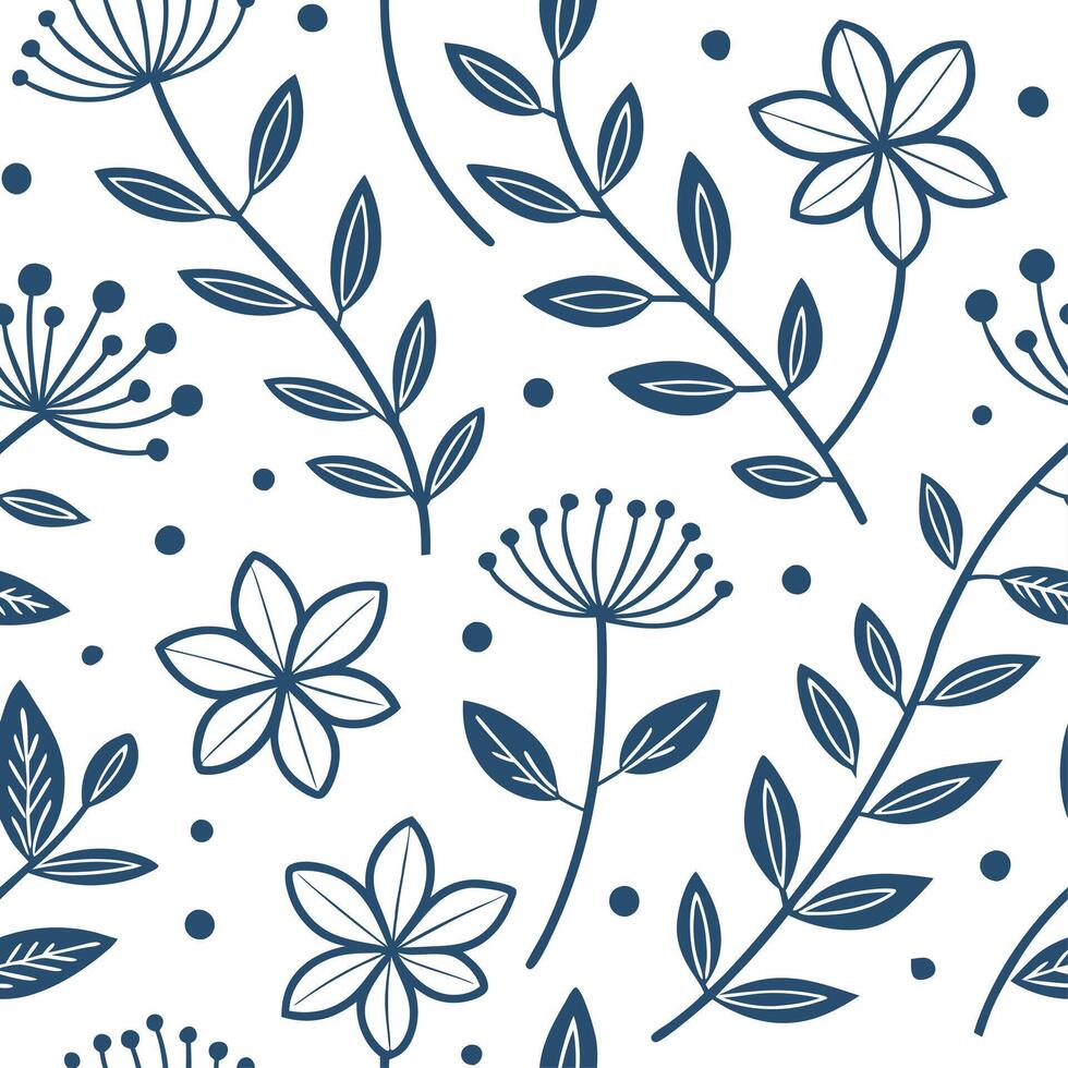 Scandinavian minimalist floral seamless tile pattern with cool blues and simple lines for modern home decor concept as Cool blue minimalist floral designs arranged seamlessly for m Cleans vector