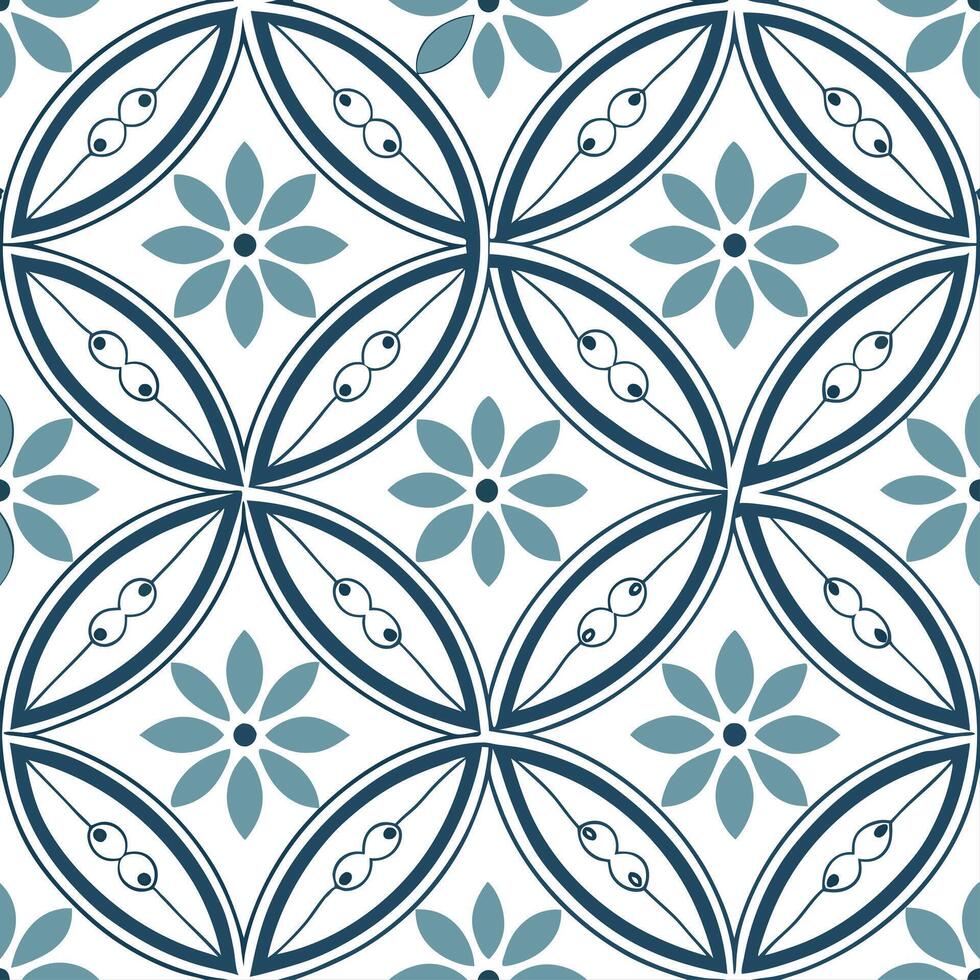 Scandinavian Nordic floral patterns and geometric shapes seamless tile design with cool tones concept as Cool tones highlight Scandinavian Nordic floral patterns intertwined with g Cleans vector