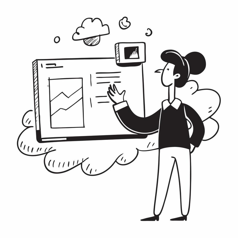 Salesperson with Presentation and Screen Share concept as An image of a salesperson with a presentation and screen share set against a dreamy background offering ample space for te Cleans vector