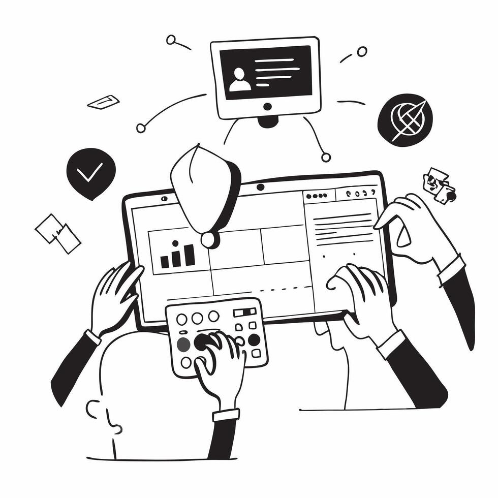 Sales team collaborating on a lead generation strategy concept as A illustration of a sales team collaborating on a lead generation strategy using laptops and digital tools Cleans Set 2 vector