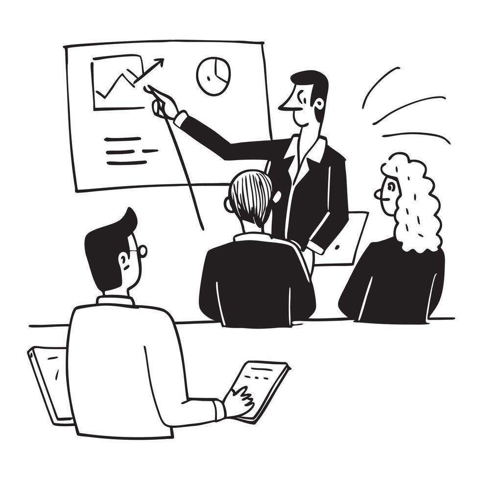 Sales director leading a hybrid training session concept as A sales director leading a hybrid training session with sales reps in the office and remote highlighting effective commu Cleans vector