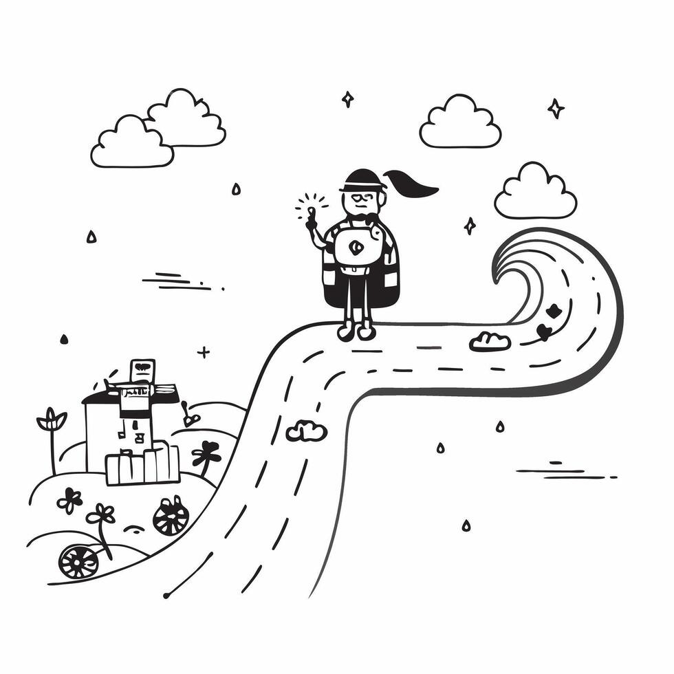 Sailor with Telescope and Map on Floating Ship concept as Mid shot of a sailor with a telescope and map on a floating ship The background features enchanted waves and glowing sea Cleans vector