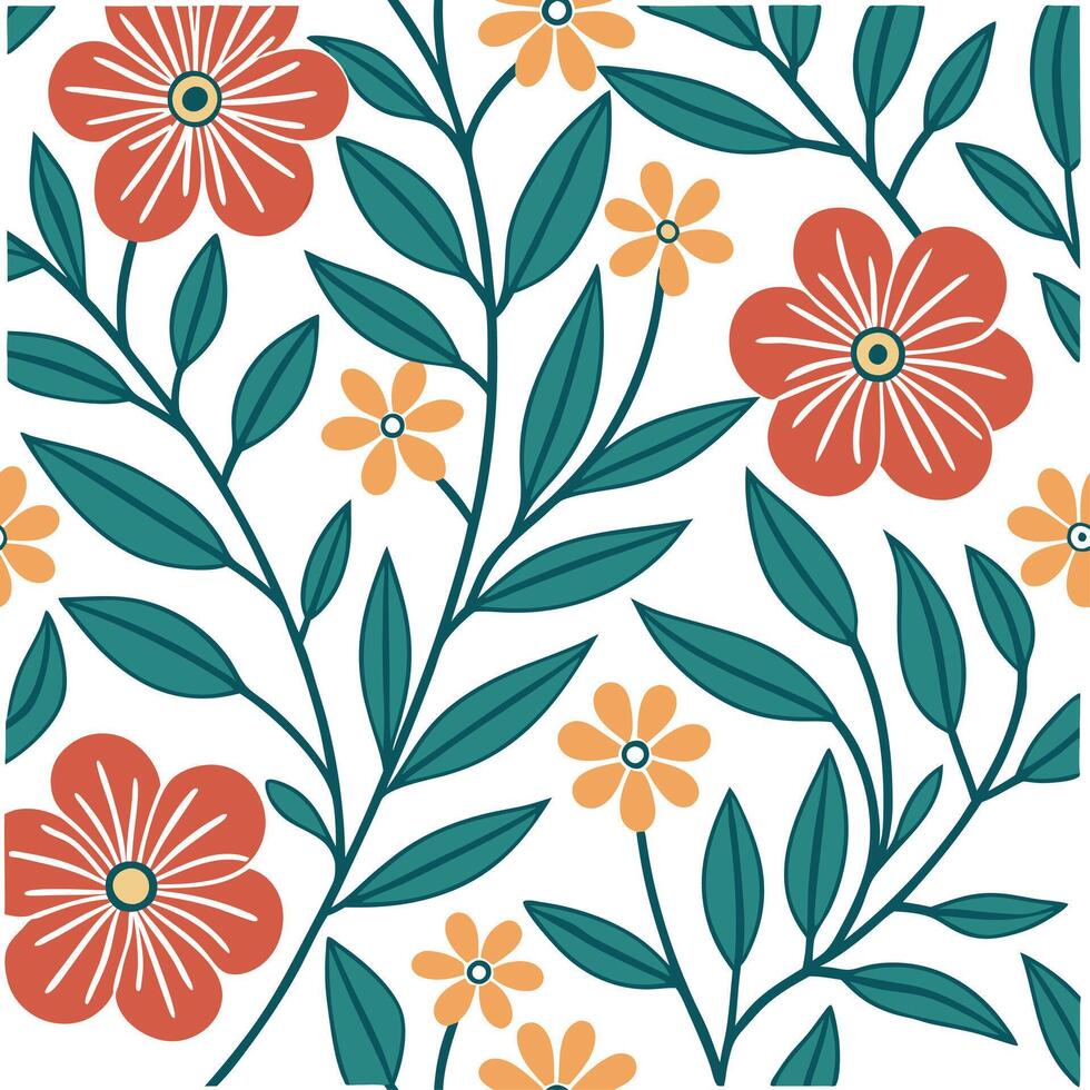 Retro inspired spring floral seamless pattern with bold and contrasting color schemes for lively designs concept as Lively spring floral pattern with retro influence featuring bold Cleans vector