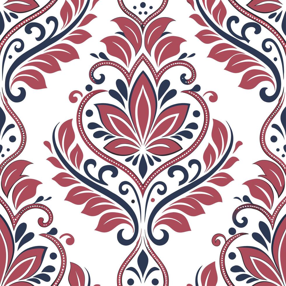 Retro damask seamless tile pattern with rich colors for elegant spaces concept as Classic retro damask motifs in seamless tile pattern featuring rich and vibrant color schemes in Cleans vector