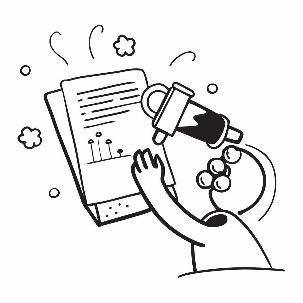 Researcher with Microscope and Data concept as A researcher using a microscope and analyzing data set against a dreamy background offering ample space for text or graphics symboliz Cleans vector