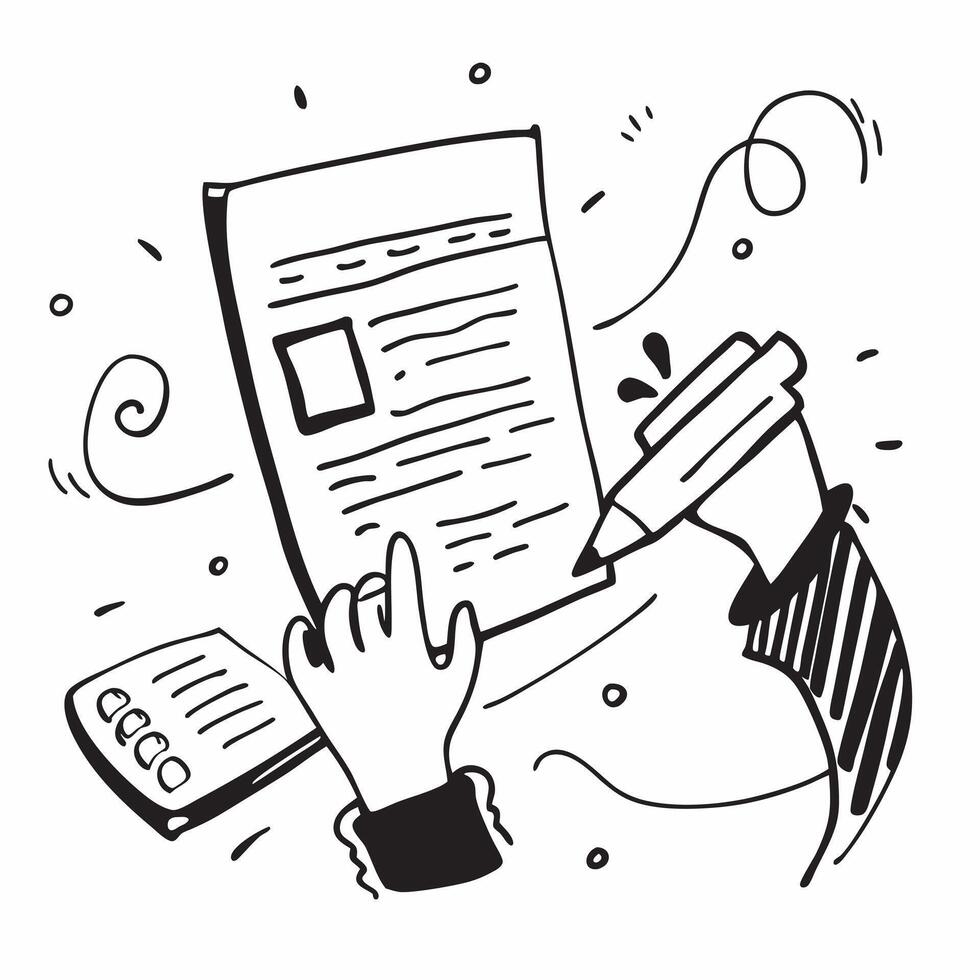 Reporter with Notebook and Fact Check Icon concept as An image of a reporter with a notebook and fact check icon set against a whimsical background offering ample space for text or Cleans vector