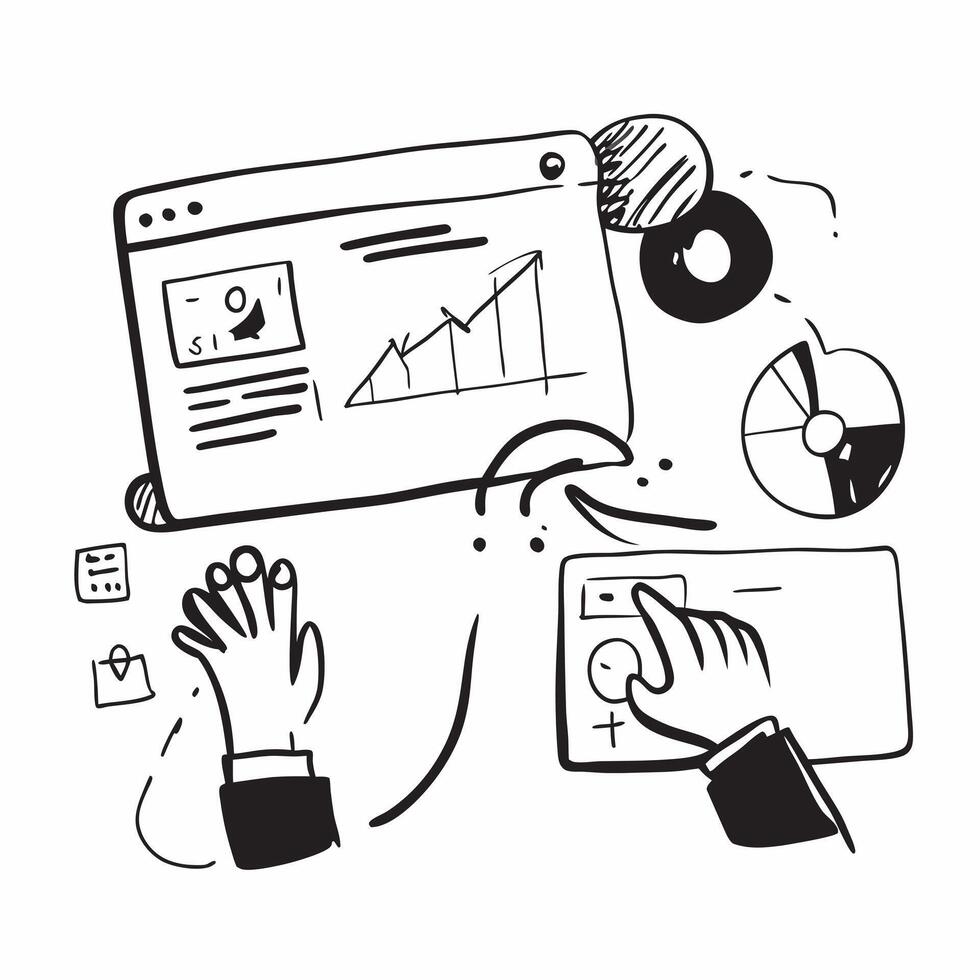Remote team collaborating on a market research project concept as A illustration of a remote team collaborating on a market research project using conferencing and dig Cleans vector