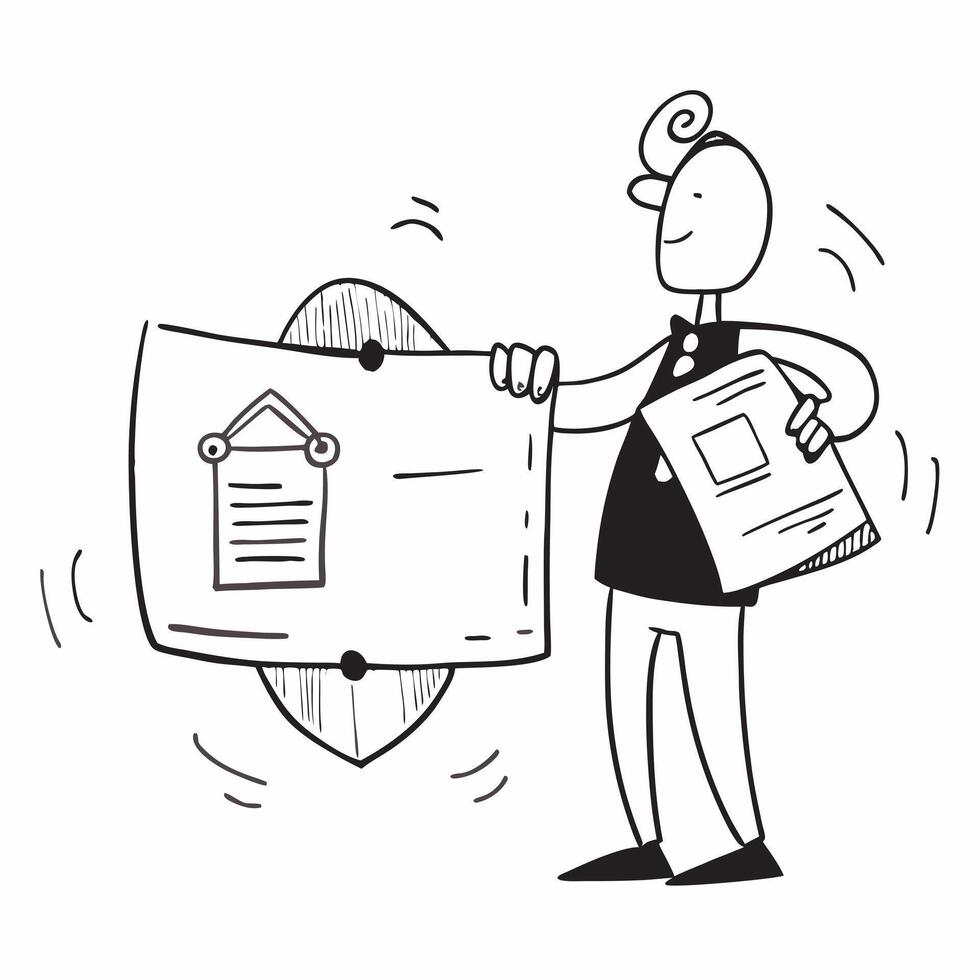 Project Manager with Plan and ISO9001 Certificate concept as An image of a project manager with a plan and ISO9001 certificate set against a whimsical background offering ample spa Cleans Set 2 vector