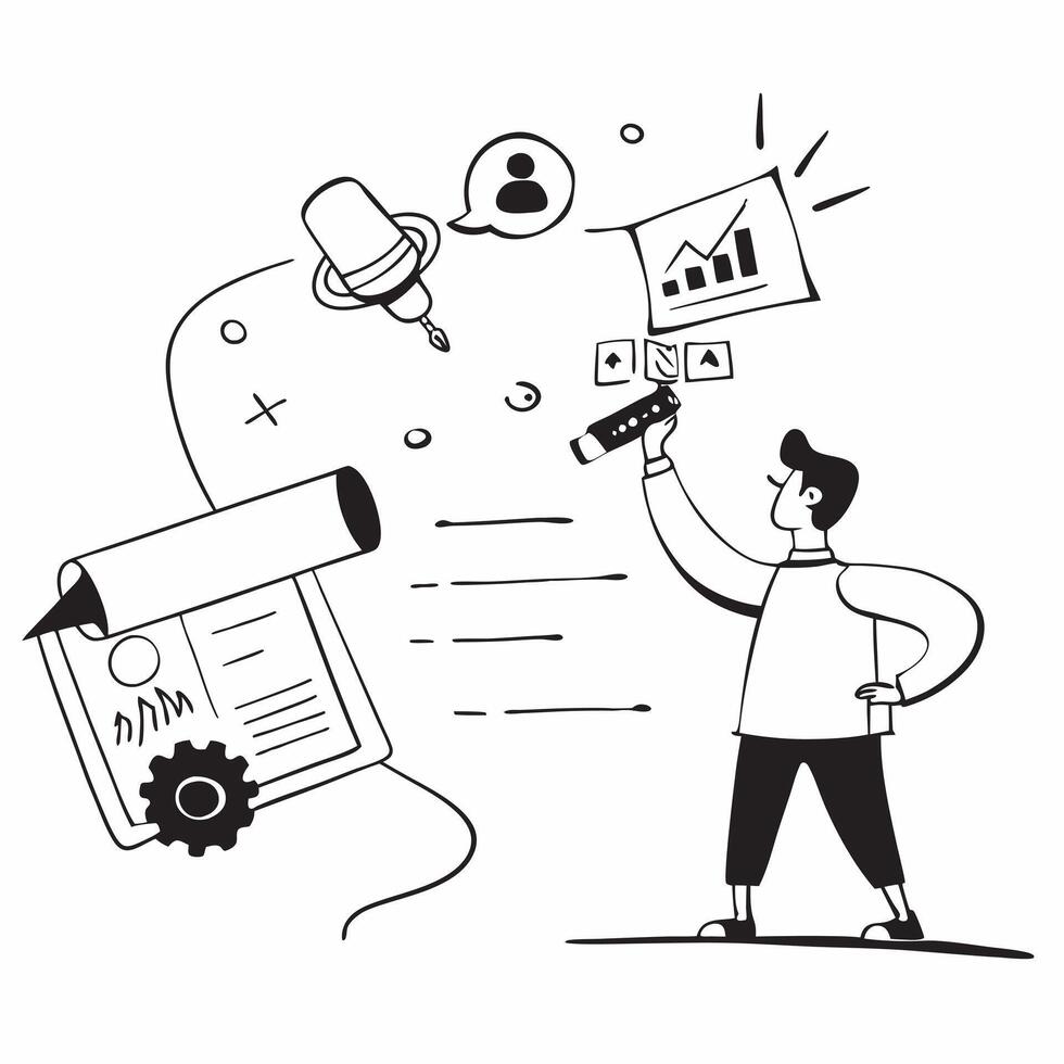 Project Manager with Plan and Speaker concept as An image of a project manager with a plan and speaker set against a dreamy background offering ample space for text or graphics sym Cleans vector