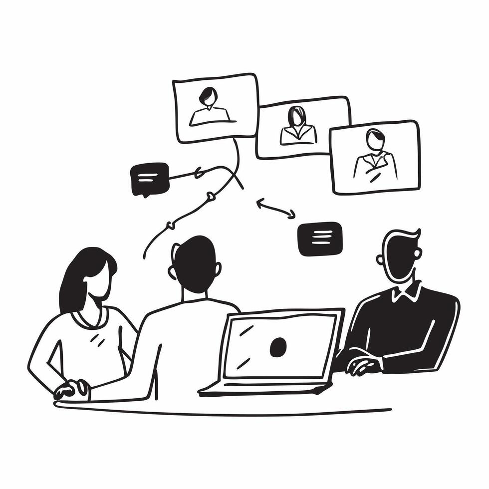Project manager coordinating a hybrid team meeting concept as A project manager coordinating a hybrid team meeting with team members in the office and joining remotely highlighting Cleans vector