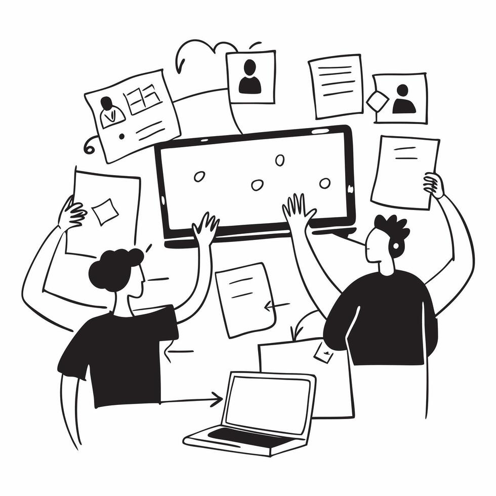 Project manager collaborating on a risk management strategy concept as A illustration of a project manager collaborating on a risk management strategy using charts and digit Cleans vector