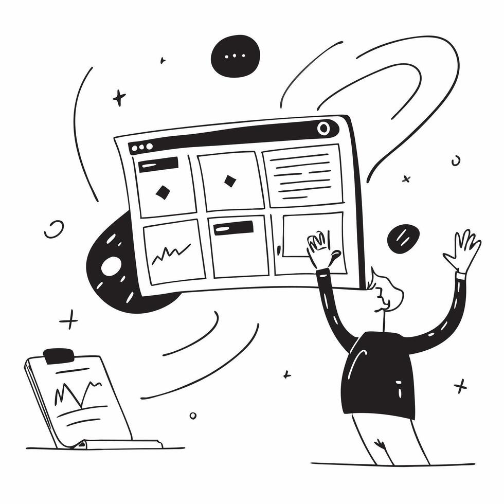 Presenter with Laptop and Slides concept as An image of a presenter with a laptop and slides set against a whimsical background offering ample space for text or graphics symbolizin Cleans vector