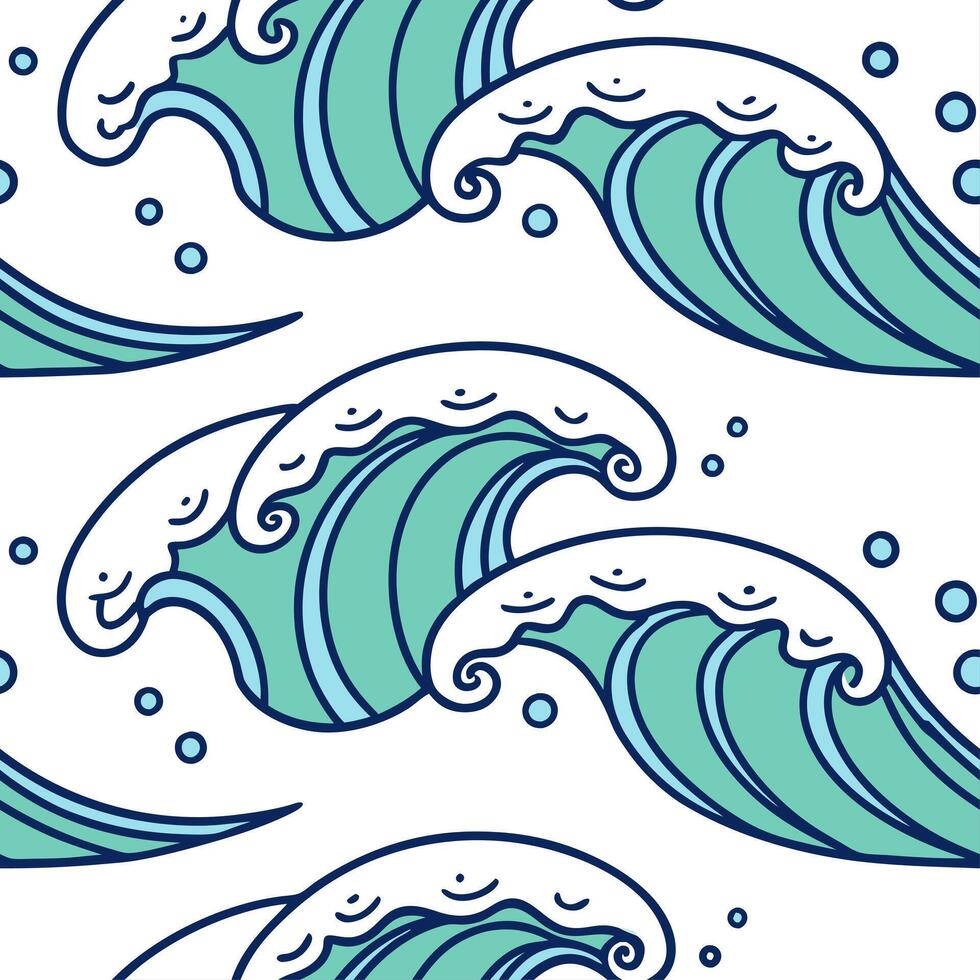 Playful summer waves seamless pattern with curling waves and bright color accents for fun beach designs concept as Fun beach wave pattern with curling waves and bright accents idea Cleans vector