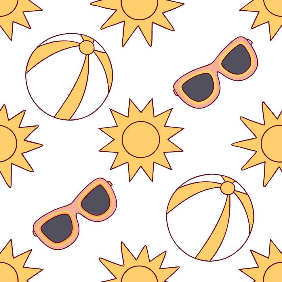 Playful summer sun seamless tile pattern with sunglasses and sun rays for a fun and sunny home environment concept as Sunglasses and sun rays arranged in a playful seamless pattern Cleans vector