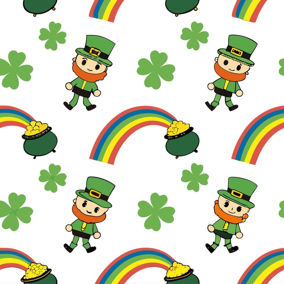 Playful leprechauns and pots of gold seamless tile pattern with vibrant festive colors concept as Vibrant festive colors highlight playful leprechauns amidst pots of gold in seamle Cleans vector