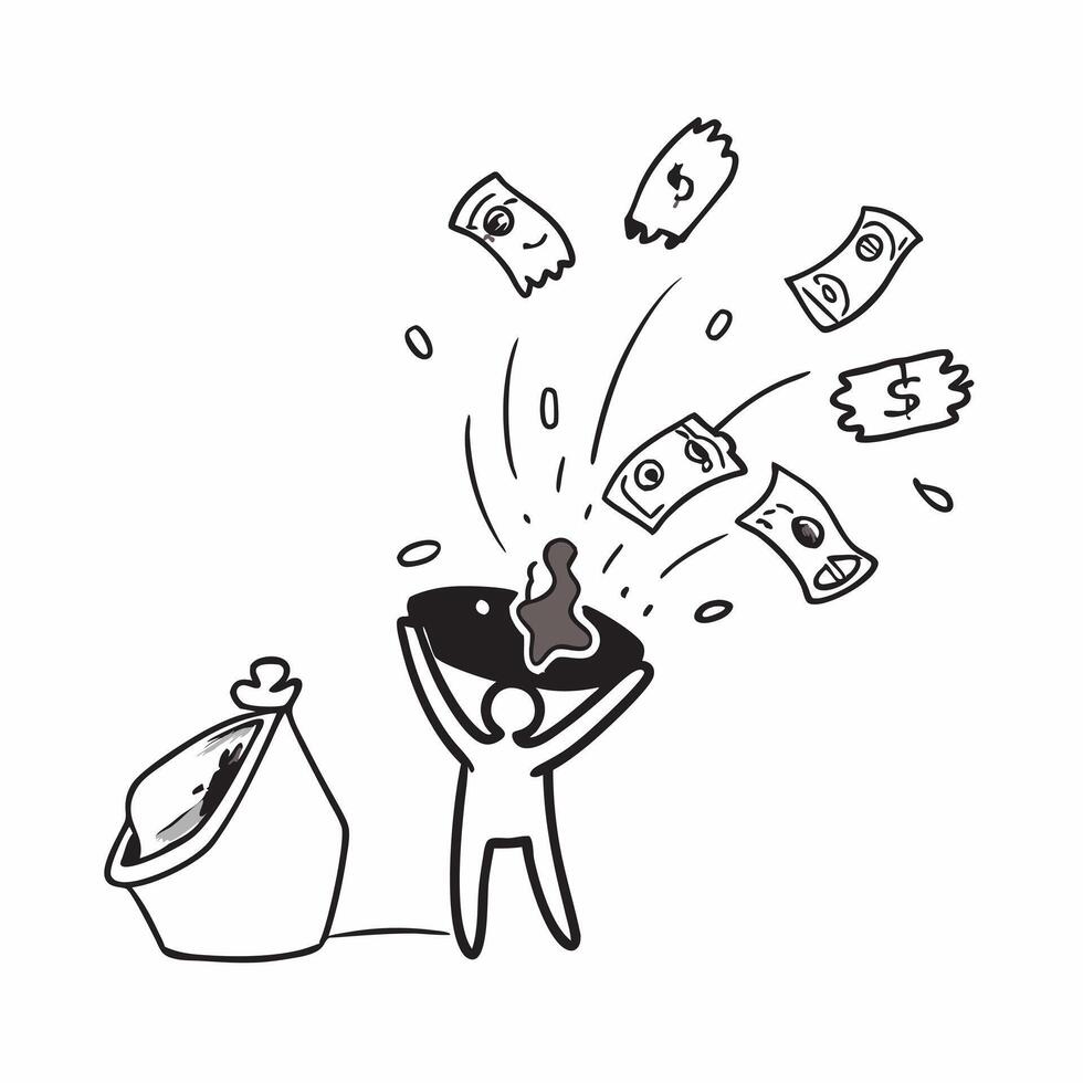 Person with Money Fountain concept as A person with a fountain of money flowing around them set against a blank background offering space for text or design elements symbolizing fi Cleans vector